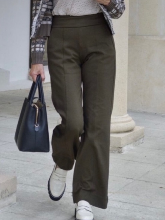 CAbi Pants - Cabi Academy Trousers Wide Leg High Rise Rib Ponte Olive Green Wren 4132R